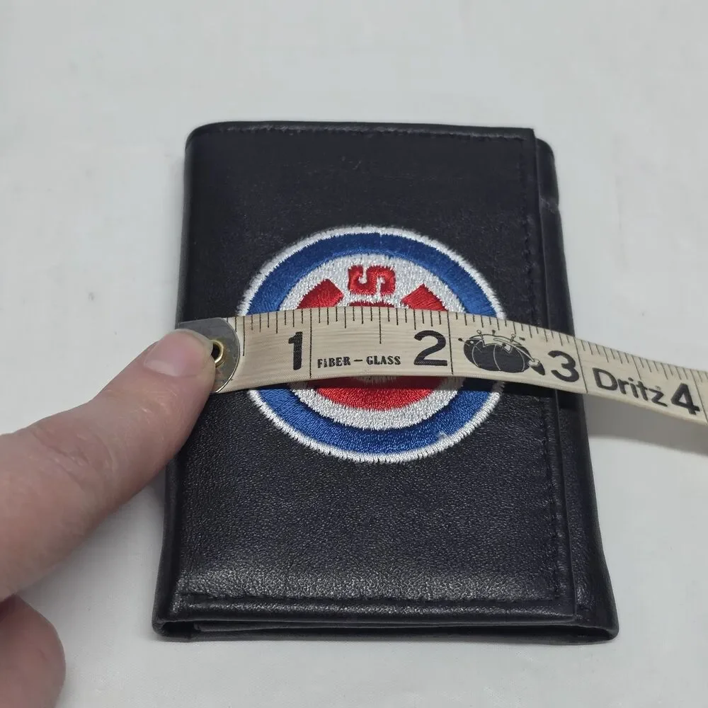 Rico Industries Black Real Leather Wallet MLB Chicago Cubs Logo Embroidered NWT